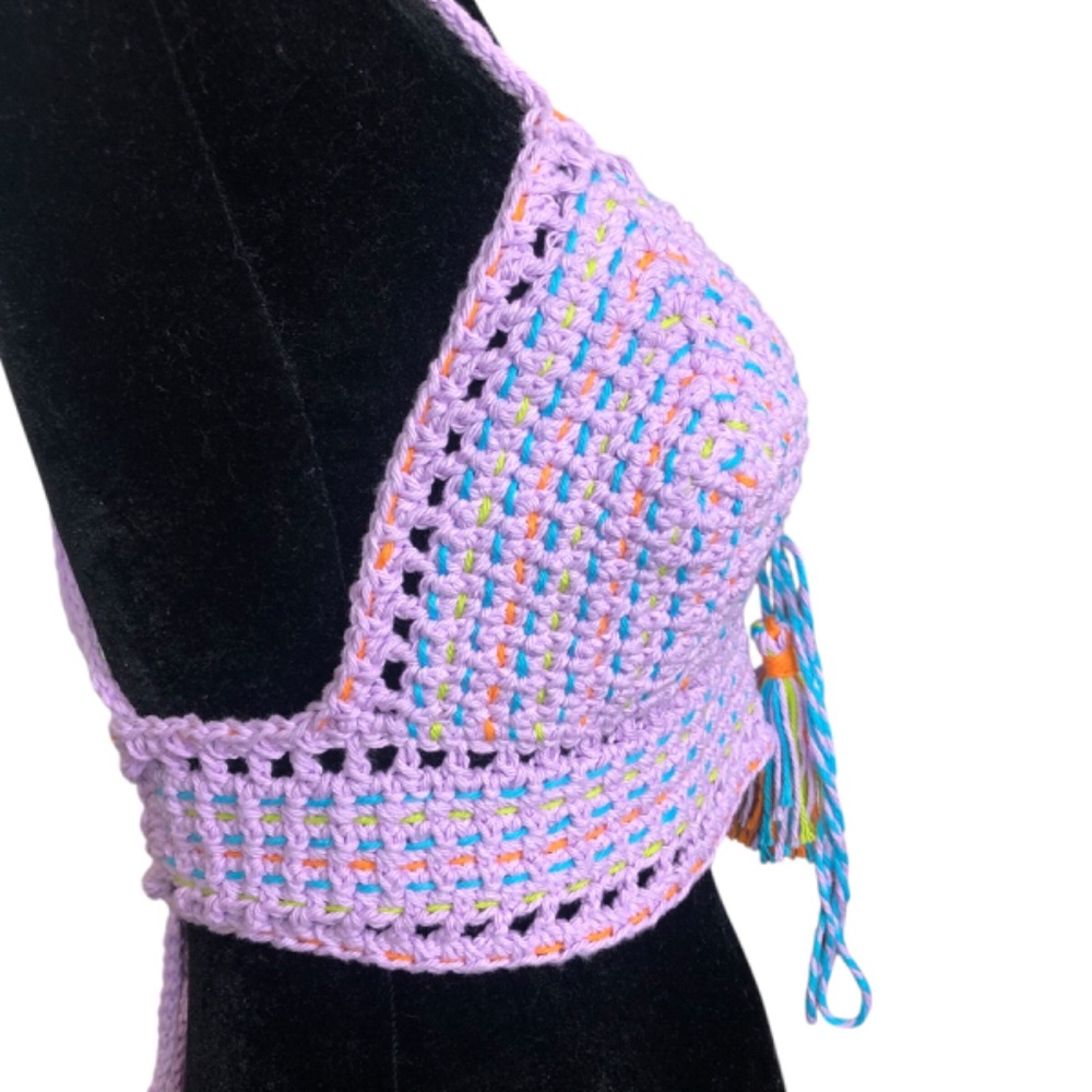 Elegant Handmade Crochet Crop Top – Bohemian Festival Bralette w/Tassels - Picture 5 of 17